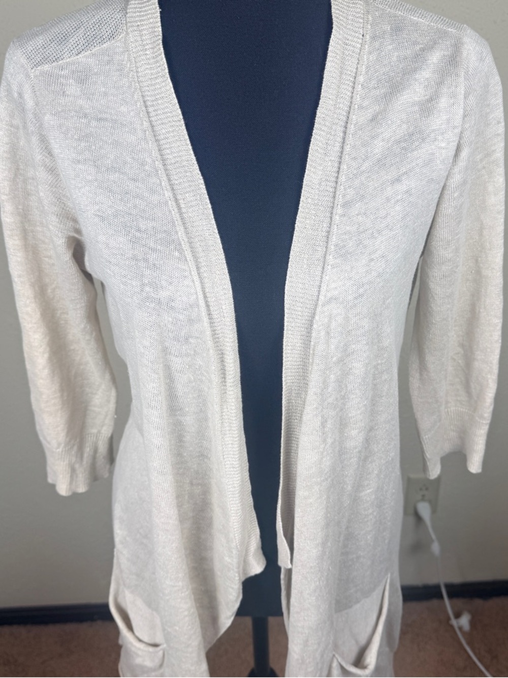 Eileen Fisher Women’s XS Tan Open-Front 100% Linen Slouchy Cardigan Pockets - Picture 10 of 14